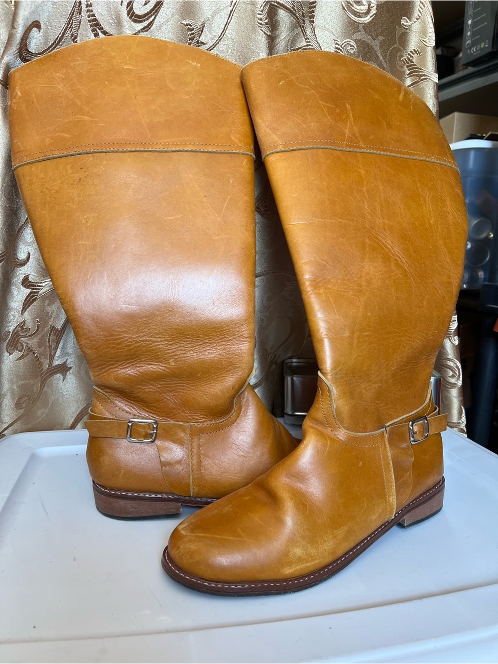 Size 9 Saddle Tan Leather Riding Boots | Silver Buckle Details | Like New - Picture 3 of 12